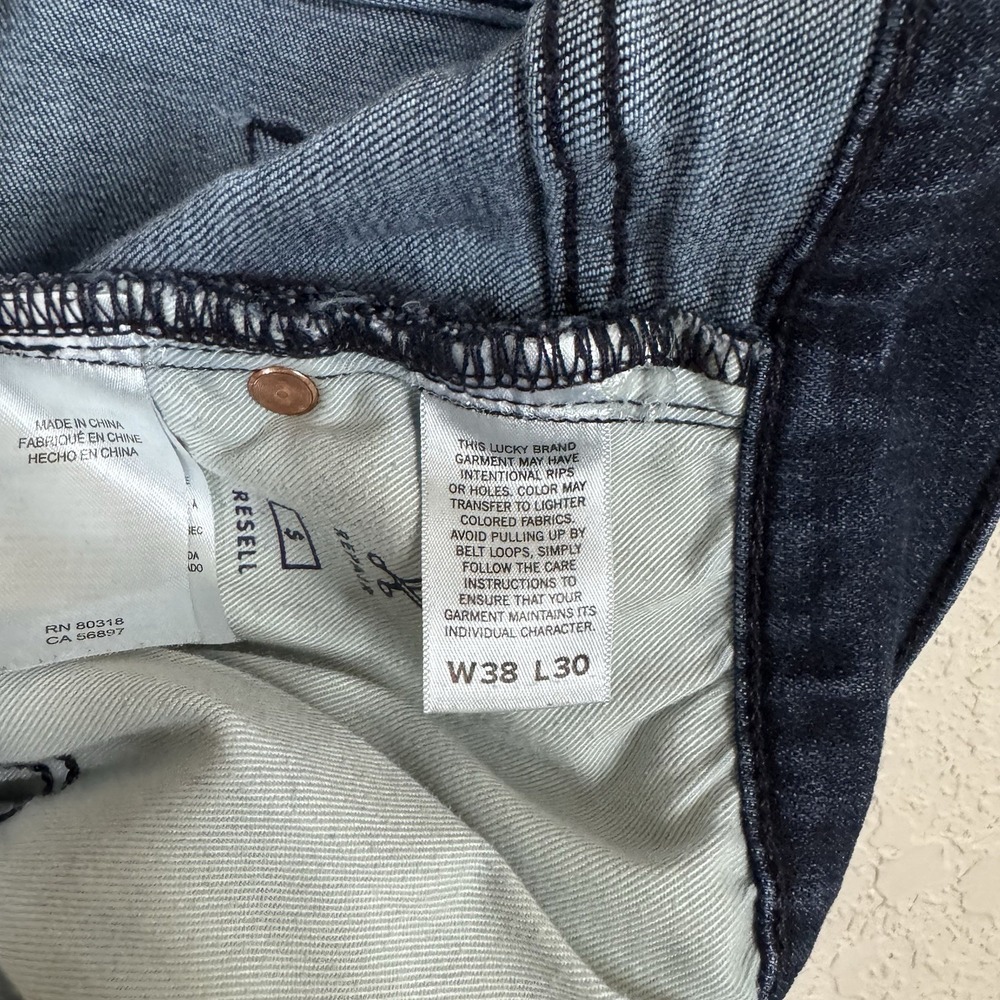Lucky Brand Mens Jeans 40x29 Straight Denim Dark Crosshatch Pattern tag 38x30 - Picture 10 of 11